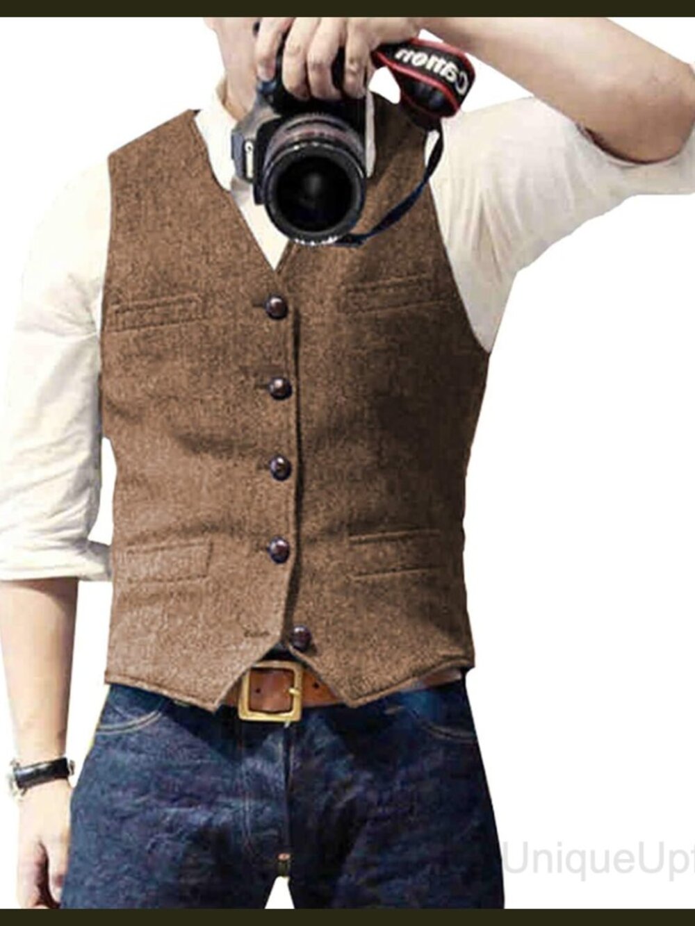 Mens Suit Vest Waistcoat Tweed Wool Herringbone VNeck Slim Fit Prom